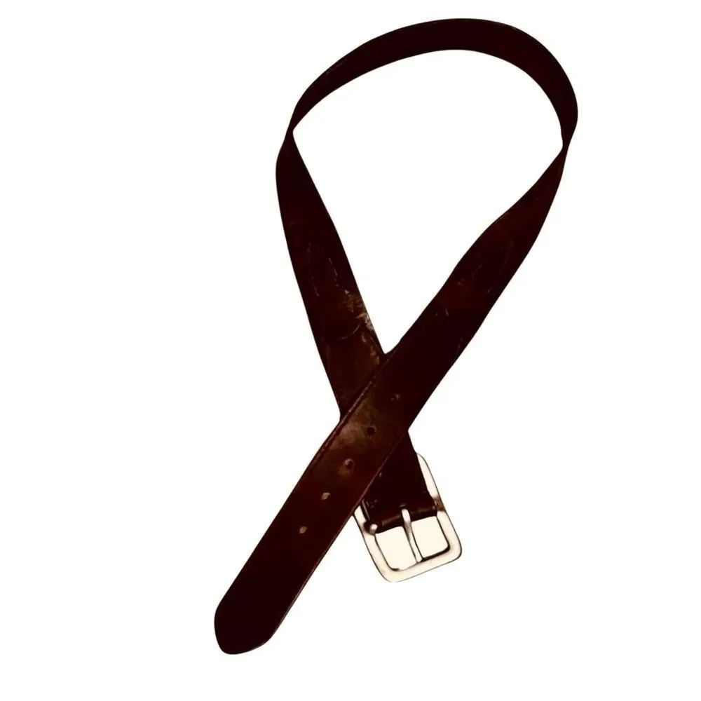 Y2K GAP Belt Boho Brown Leather Western Silver Solid Brass Square 1.5” Wide 32